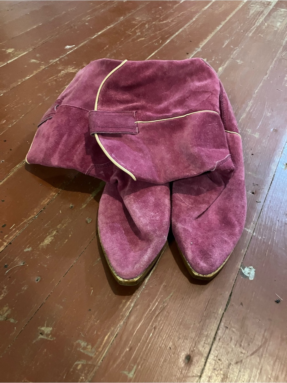 Women's Suede Fold-Over Ankle Booties in Plum